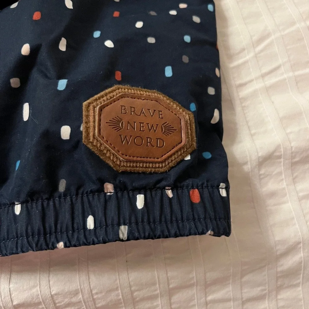 VTG Naketano Brave New Word Navy Blue MultiColor Dot Print Anorak‎ Hooded Jacket
